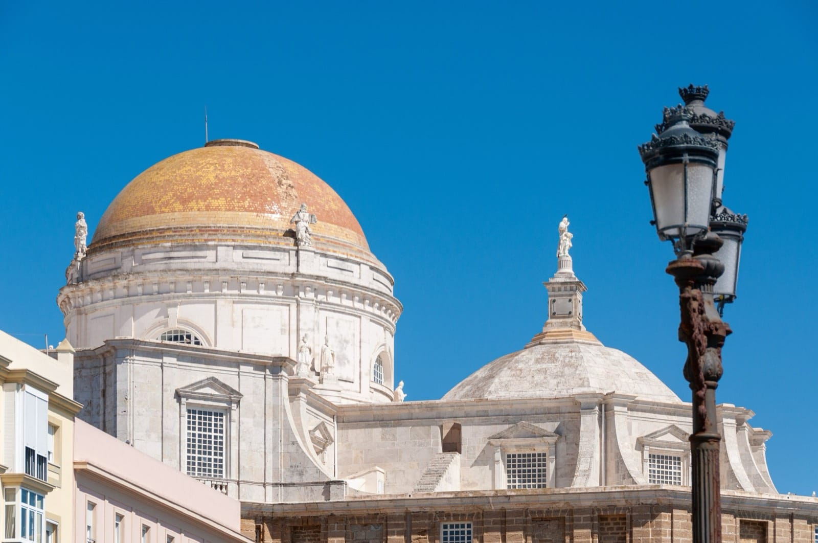 Cádiz Cathedral and its golden dome above the seafront