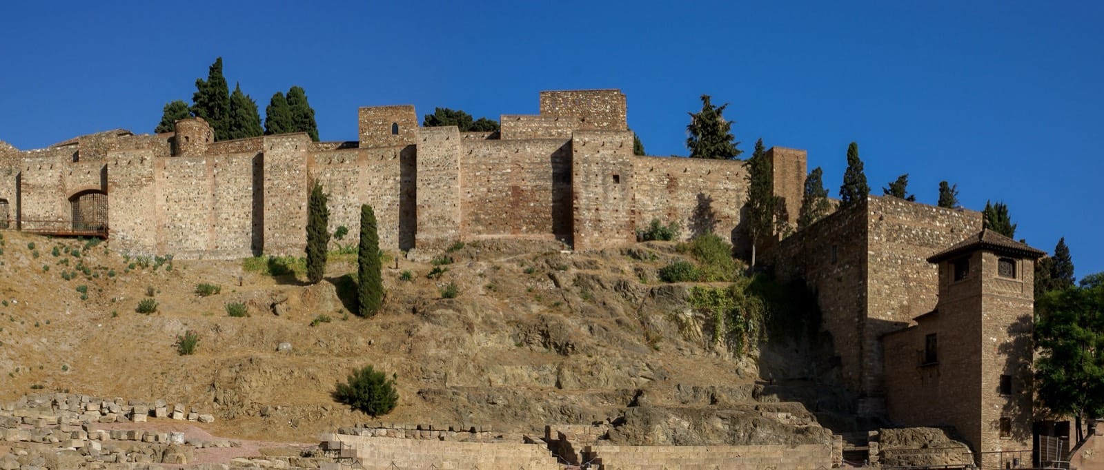 The walls of the Alcazaba fortress in Málaga, Spain